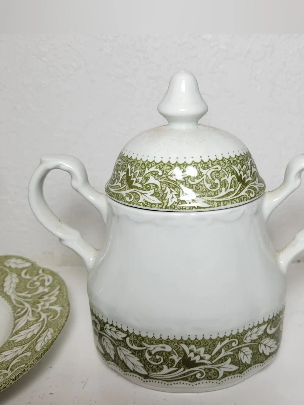 Vintage J & G Meakin English Ironstone Green/White Sugar Bowl & Creamer England